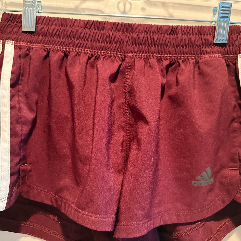 Adidas Kids Burgundy Shorts with White Stripes